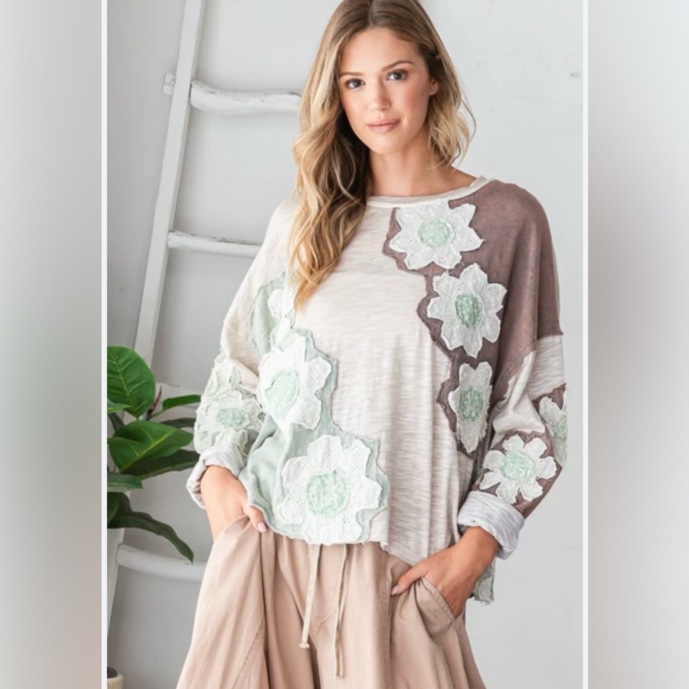 Oli & Hali Pink and Gray Floral Long Sleeve Tee